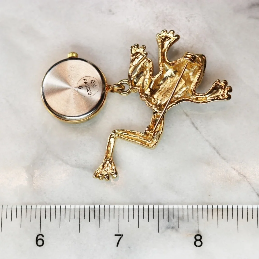 Vintage Bonetto Crystal Frog Watch Brooch